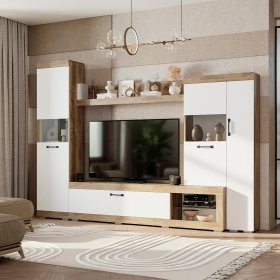Гостиная Тесла дуб каньон/белый в Лесном - lesnoj.germes-mebel.ru | фото