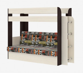 Кровать 2-х ярусная с диваном Карамель 75 (Музыка) Анкор светлый/Бодега темный в Лесном - lesnoj.germes-mebel.ru | фото