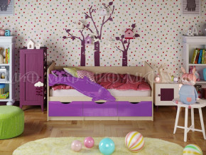 Кровать Дельфин-1 800*1600 (Фиолетовый металлик/дуб крафт белый) в Лесном - lesnoj.germes-mebel.ru | фото
