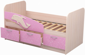 Кровать Дельфин 1,6 (Дуб молочный/фасад - Ламарти розовый) в Лесном - lesnoj.germes-mebel.ru | фото