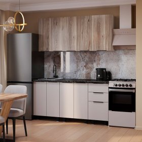 Кухня 1,6 м Эко кашемир/дуб смоки в Лесном - lesnoj.germes-mebel.ru | фото