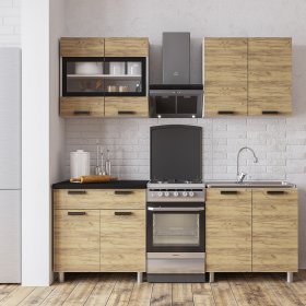 Кухня Крафт 1,6 м Крафт/Черный янтарь в Лесном - lesnoj.germes-mebel.ru | фото