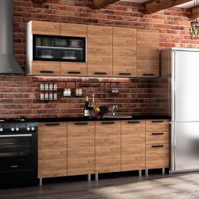 Кухня Крафт 2,0 м Крафт/Черный янтарь в Лесном - lesnoj.germes-mebel.ru | фото