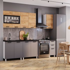 Кухня Крафт 2,0 м тип 2 Графит/Черный янтарь в Лесном - lesnoj.germes-mebel.ru | фото