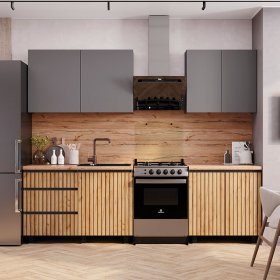 Кухня Шерлок 2,0 м Графит/Крафт в Лесном - lesnoj.germes-mebel.ru | фото