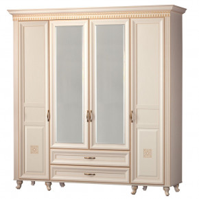 Шкаф для одежды 4-дверный с зеркалом №493 Марлен кремовый белый в Лесном - lesnoj.germes-mebel.ru | фото