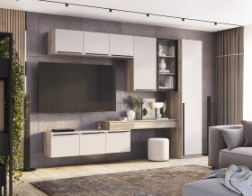 Стенка Урбан композиция 1 Дуб смоки/Кашемир в Лесном - lesnoj.germes-mebel.ru | фото