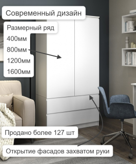 Шкаф Мори МШ900.1, 2двери, 2 ящика, белый в Лесном - lesnoj.germes-mebel.ru | фото